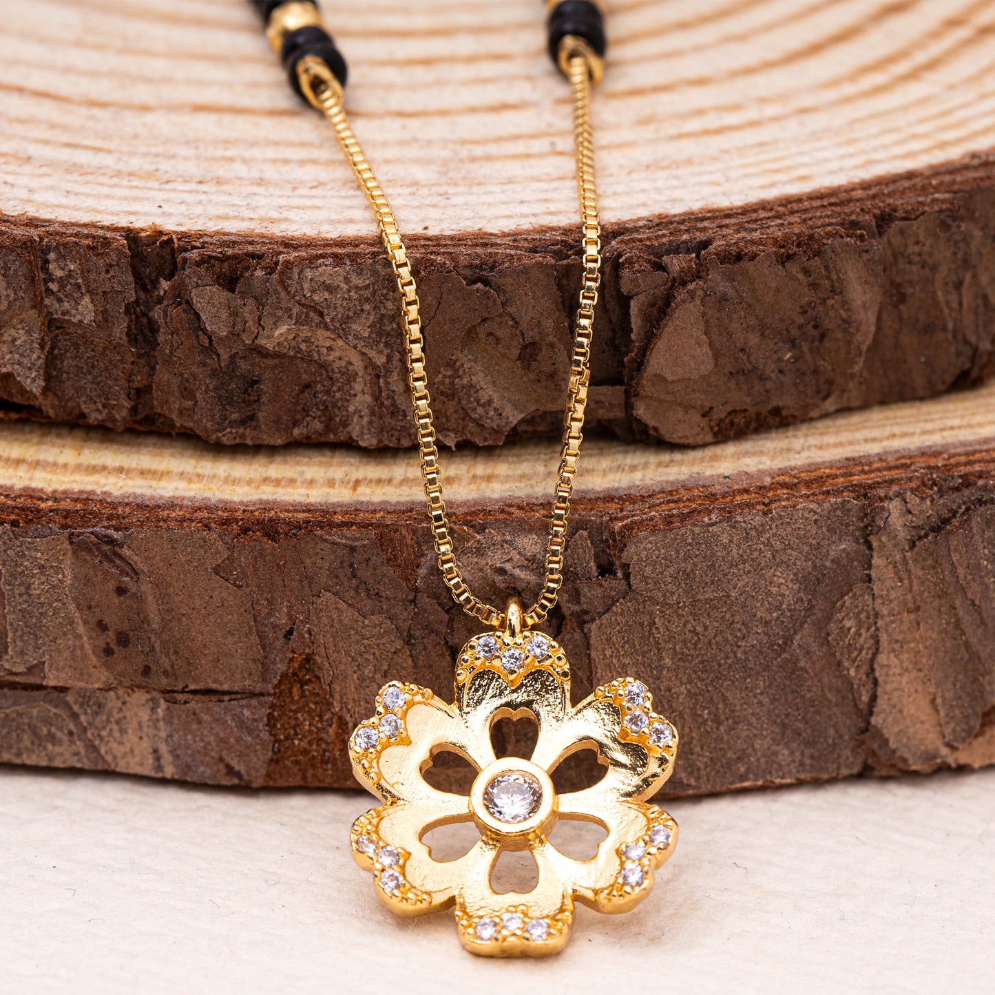 Floral American Diamond Single-Layer Mangalsutra