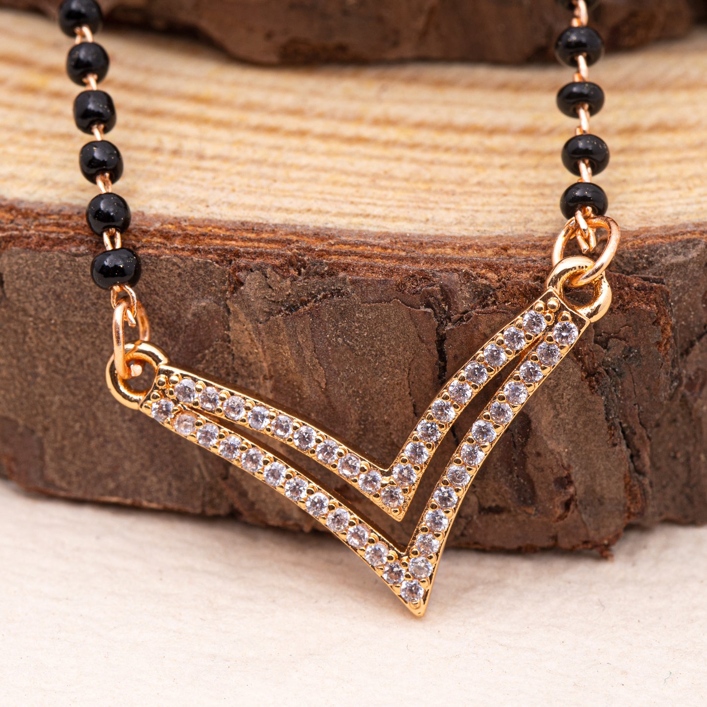 Gold-Plated Dual V American Diamond Mangalsutra