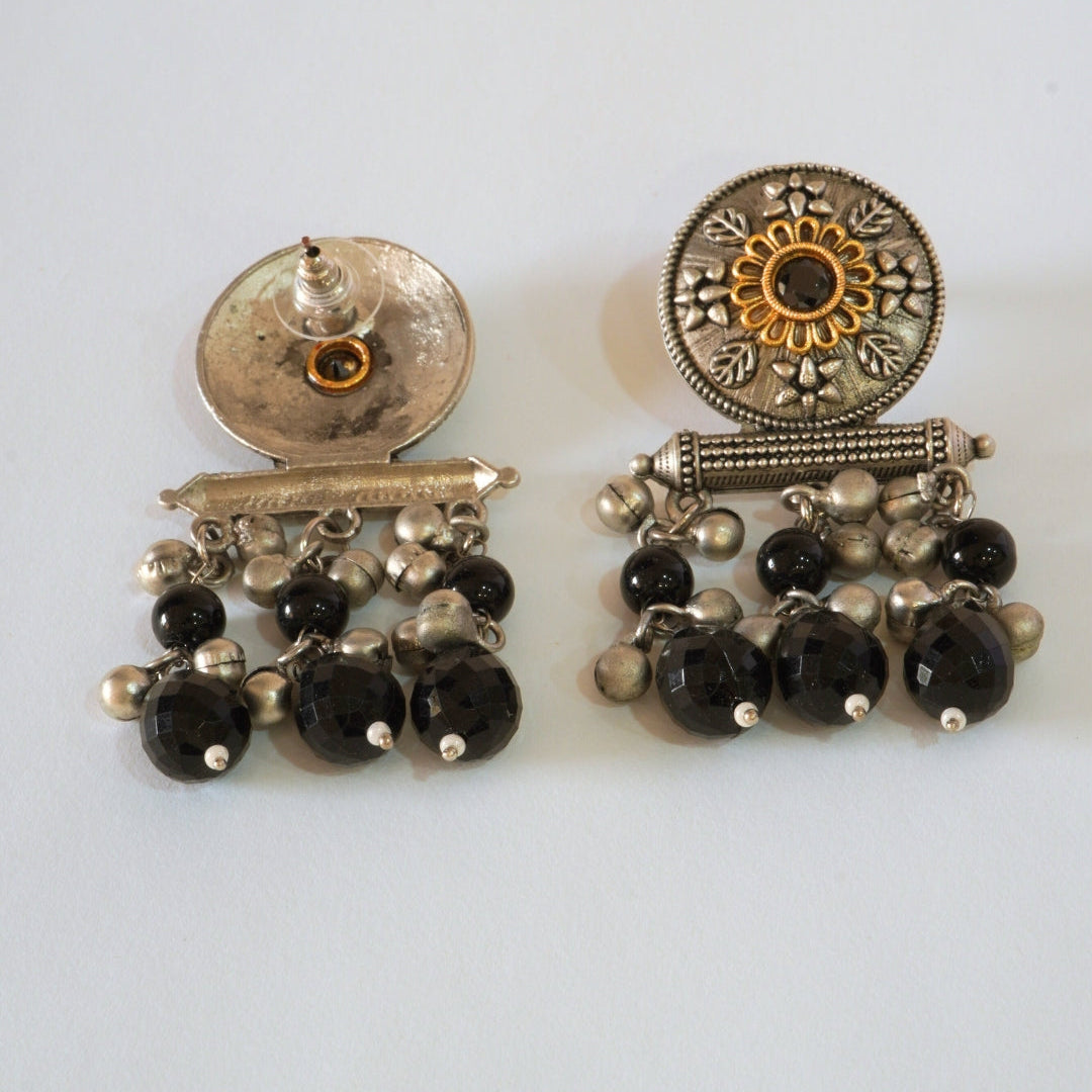 Oxidized Dual-Toned Black Stone Earrings