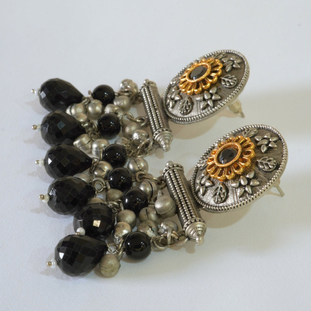 Oxidized Dual-Toned Black Stone Earrings