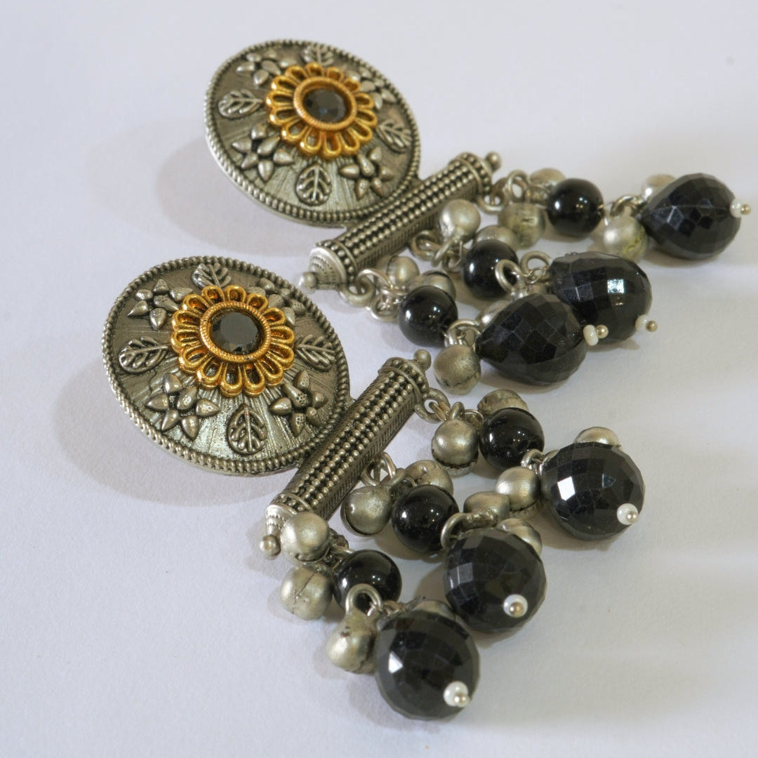 Oxidized Dual-Toned Black Stone Earrings