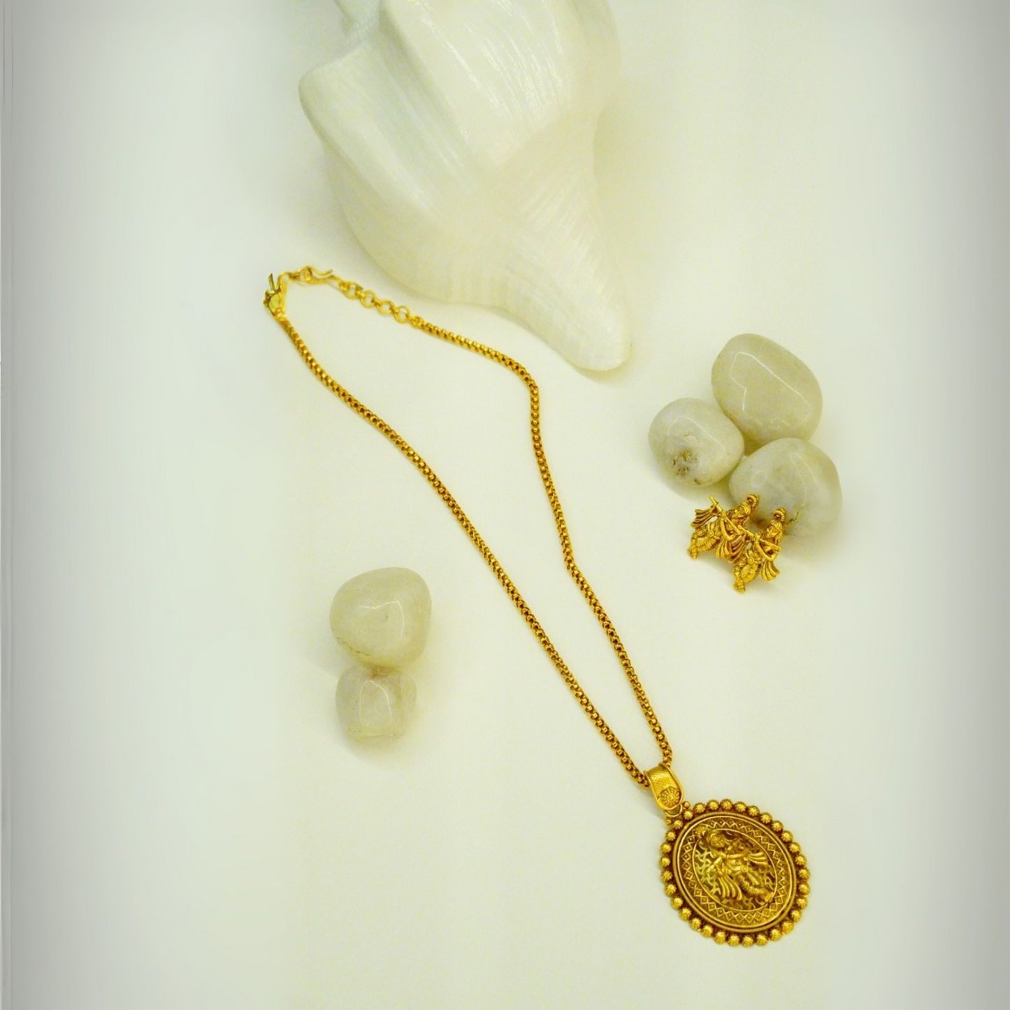 Krishna Pure Brass Temple Pendant Set