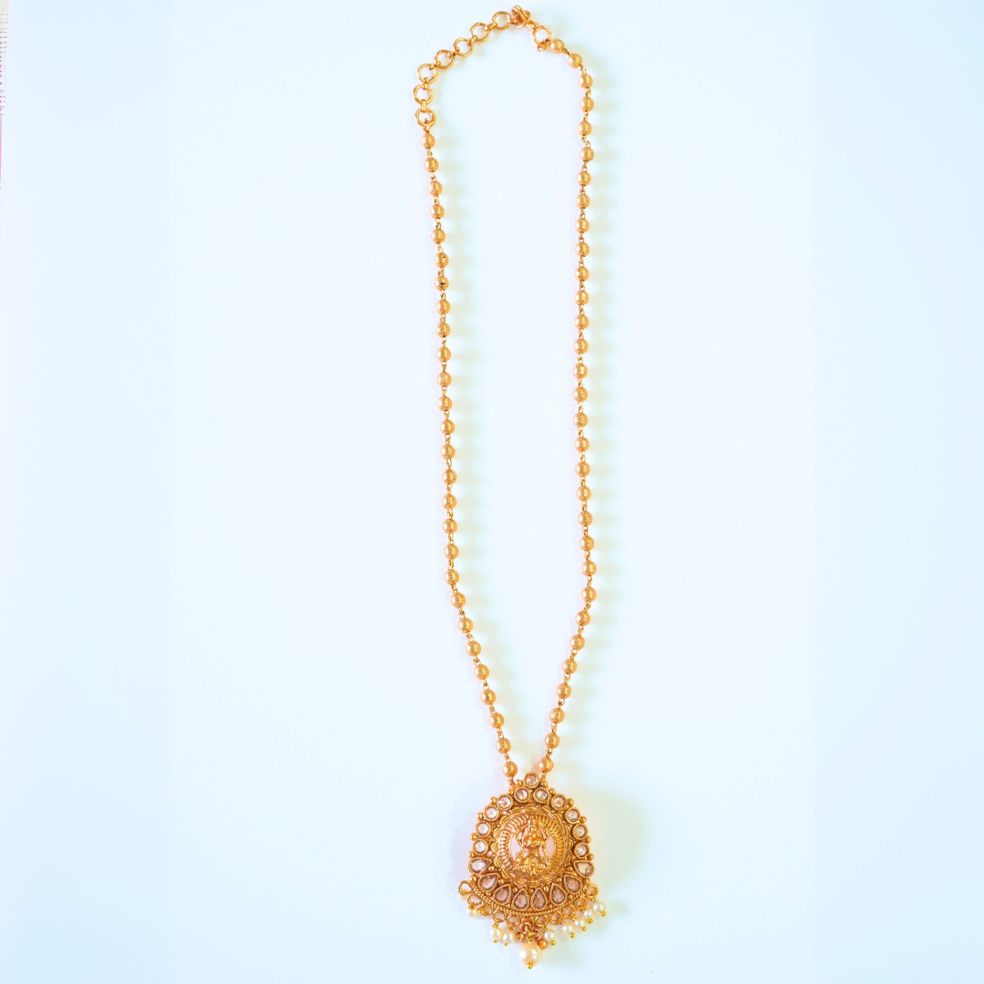 18KT Matte Gold Plated Brass Laxmi Pendant Set