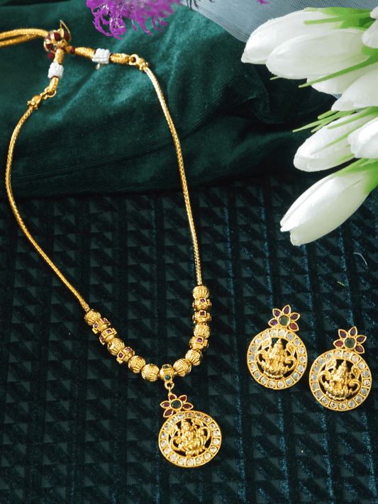 18KT Gold-Plated Brass Laxmi Temple Necklace Set