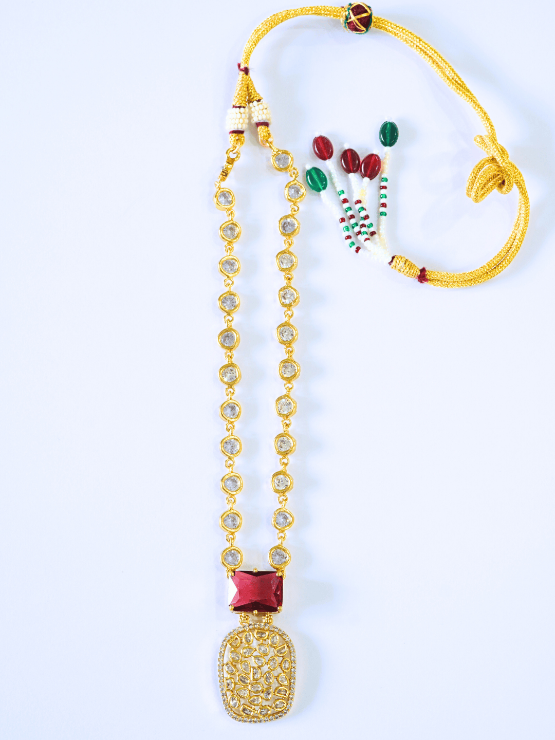 Indo-Western Brass Necklace Set with Bold Red Crystals n Zirconia