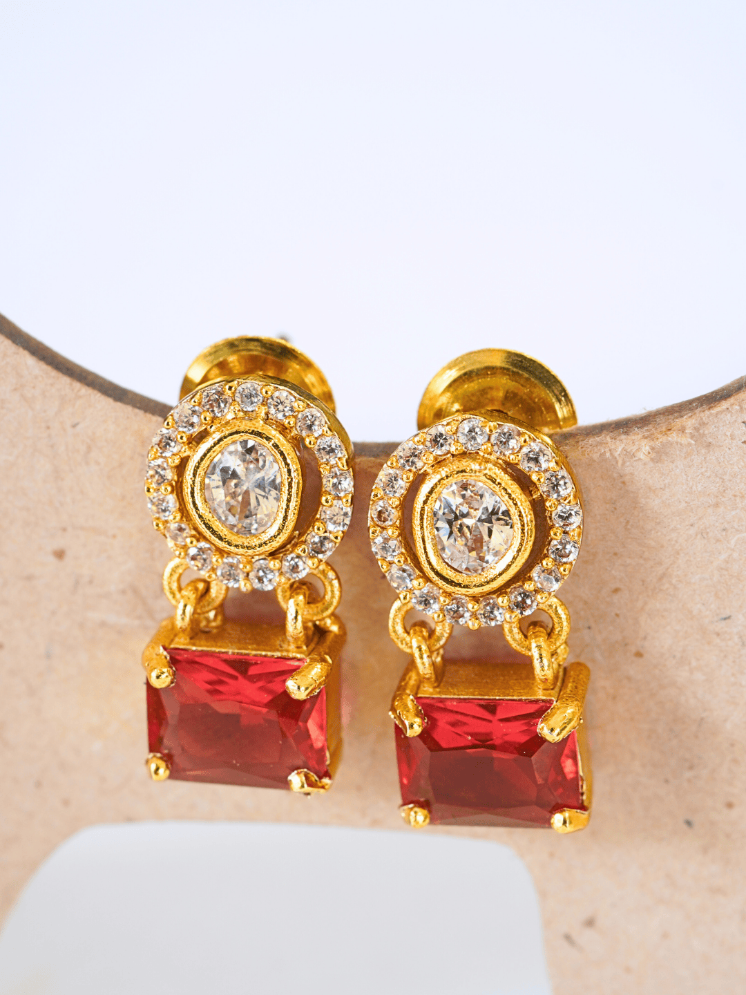 Indo-Western Brass Necklace Set with Bold Red Crystals n Zirconia