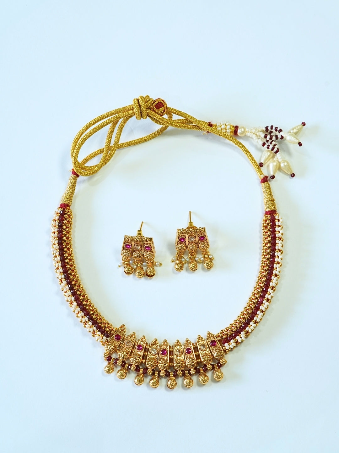 Ruby & Kundan Studded Beautiful Beaded Traditional Necklace Set