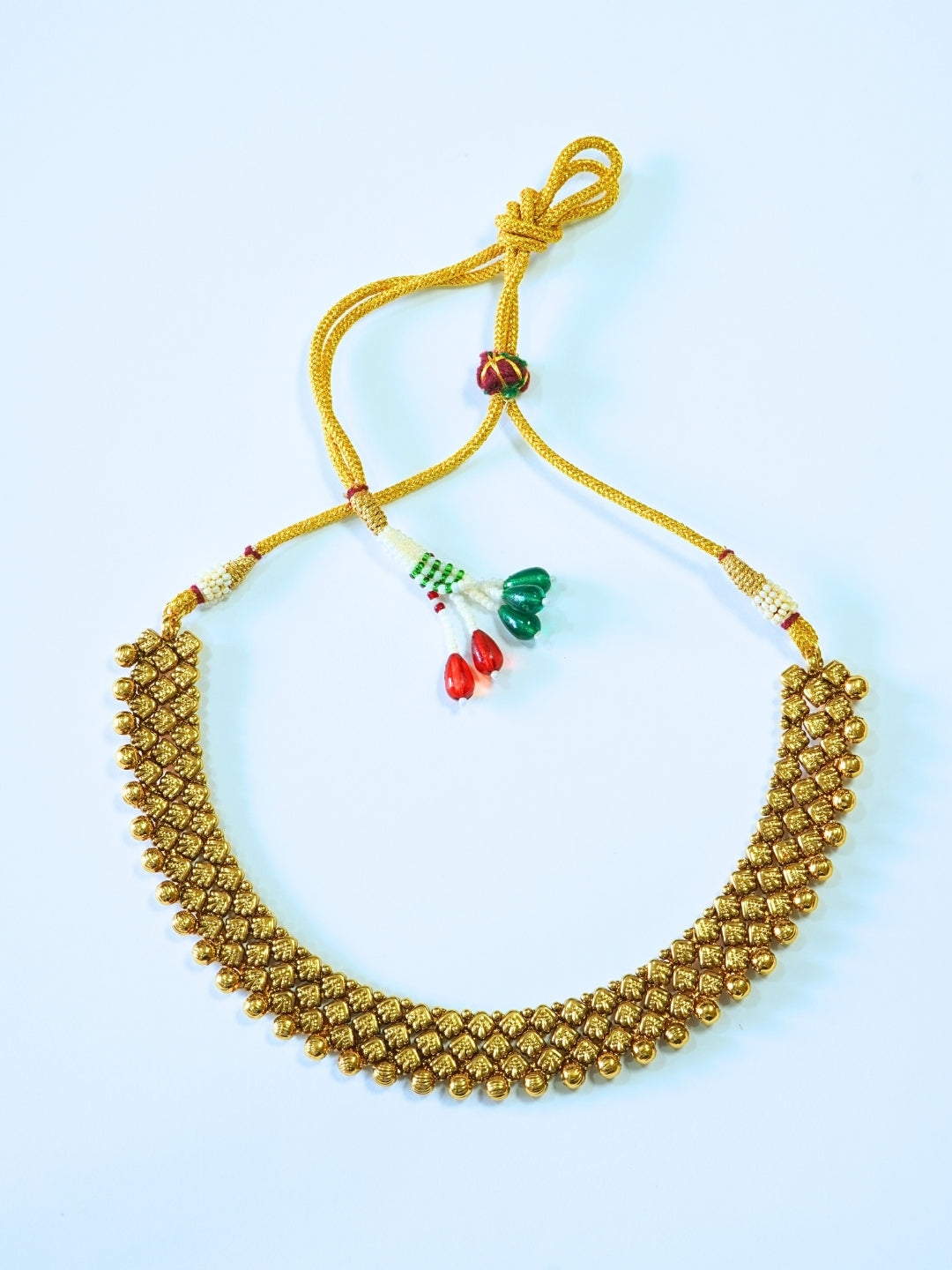 Elegant Broad Golden Beaded Necklace Set