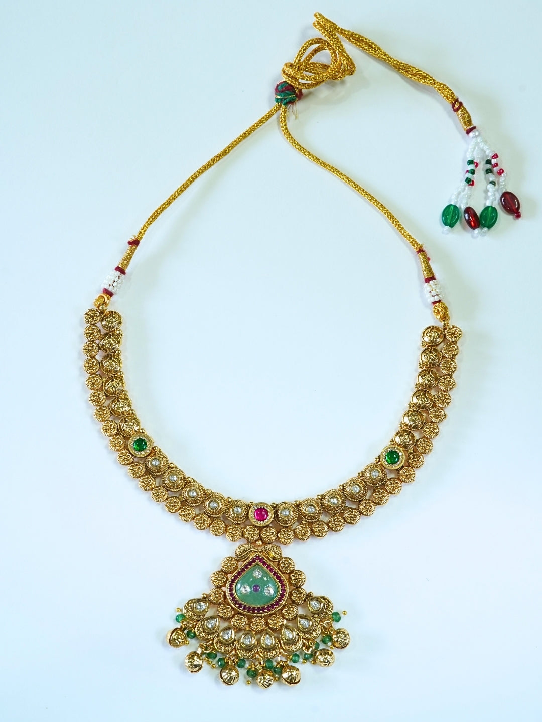 24K Gold Plated Kundan Studded Beaded Premium Necklace Set