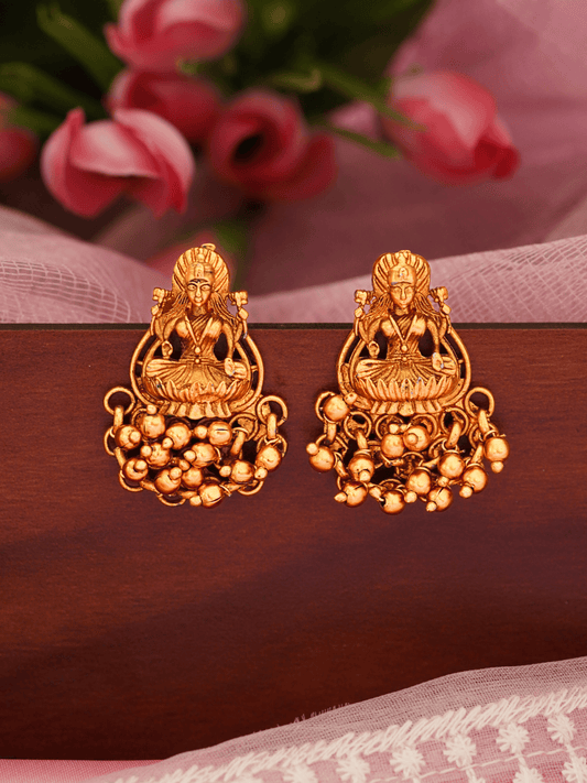Golden Motif studded 22KT Gold Plated Matte Brass Temple Studs