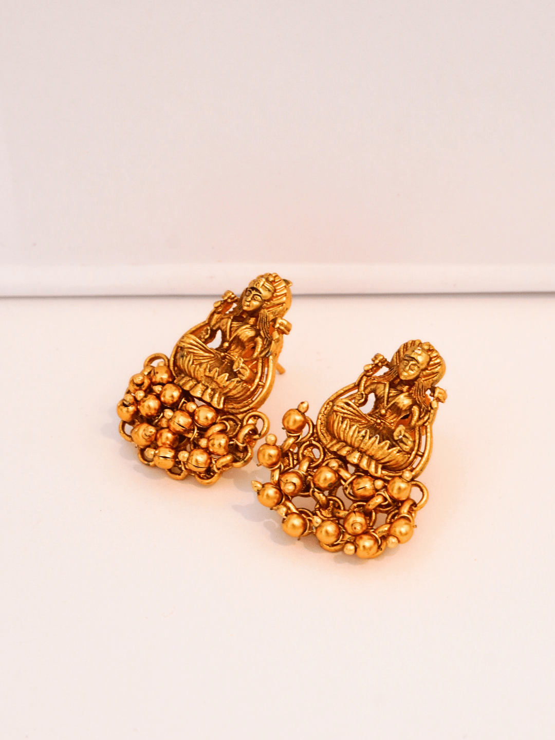 Golden Motif studded 22KT Gold Plated Matte Brass Temple Studs