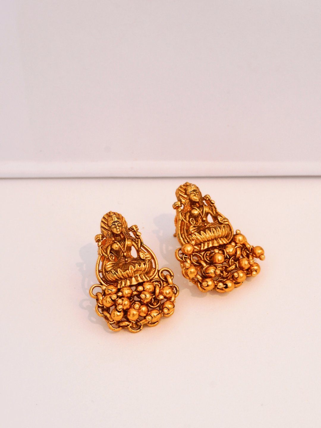 Golden Motif studded 22KT Gold Plated Matte Brass Temple Studs