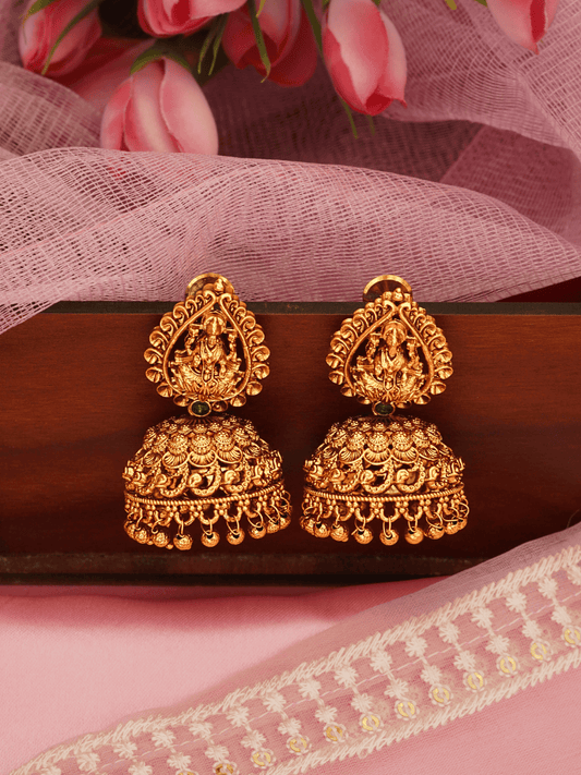 Grand Laxmi Temple Jhumka with Traditional Motif Design