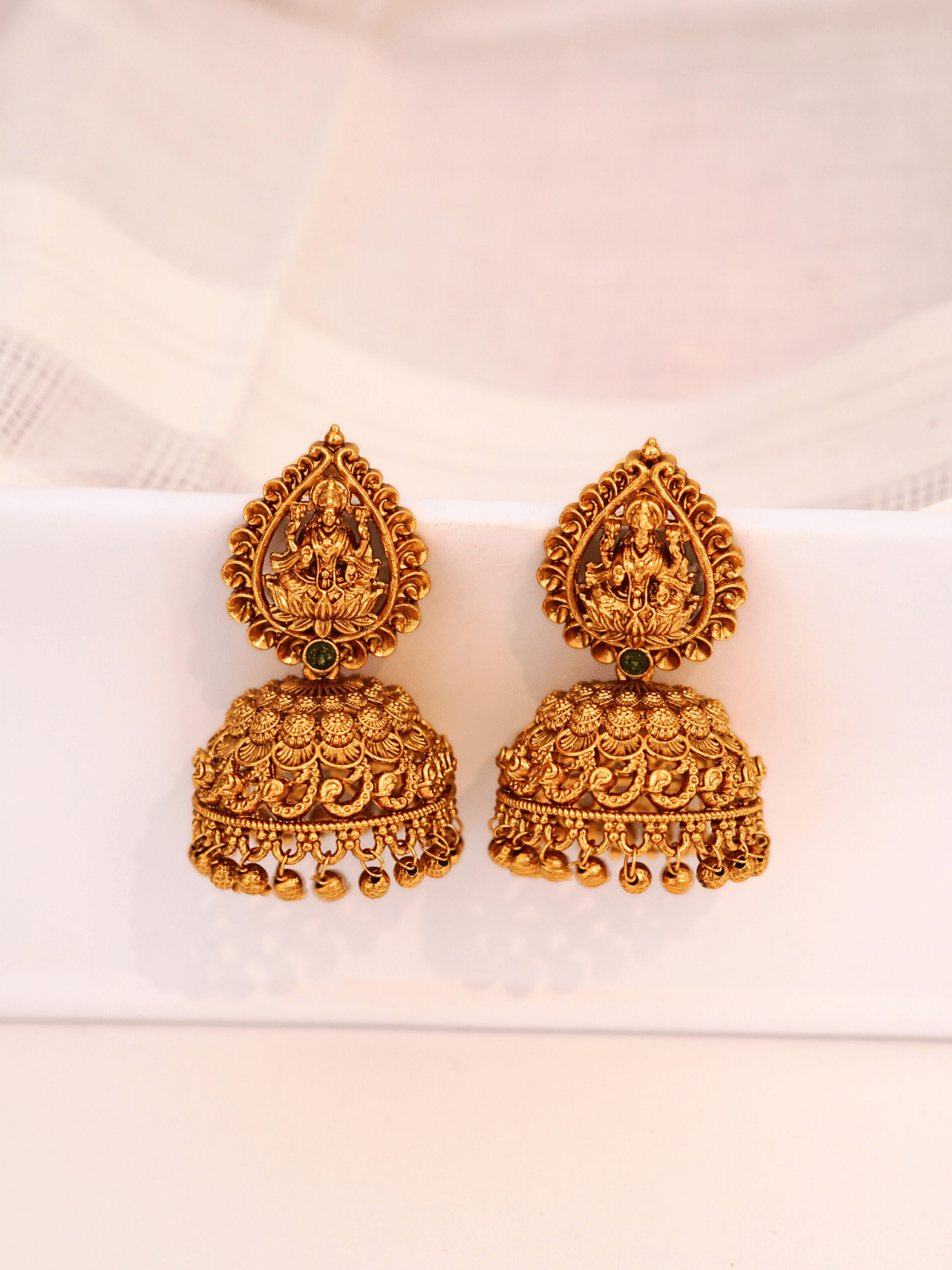 Grand Laxmi Temple Jhumka with Traditional Motif Design