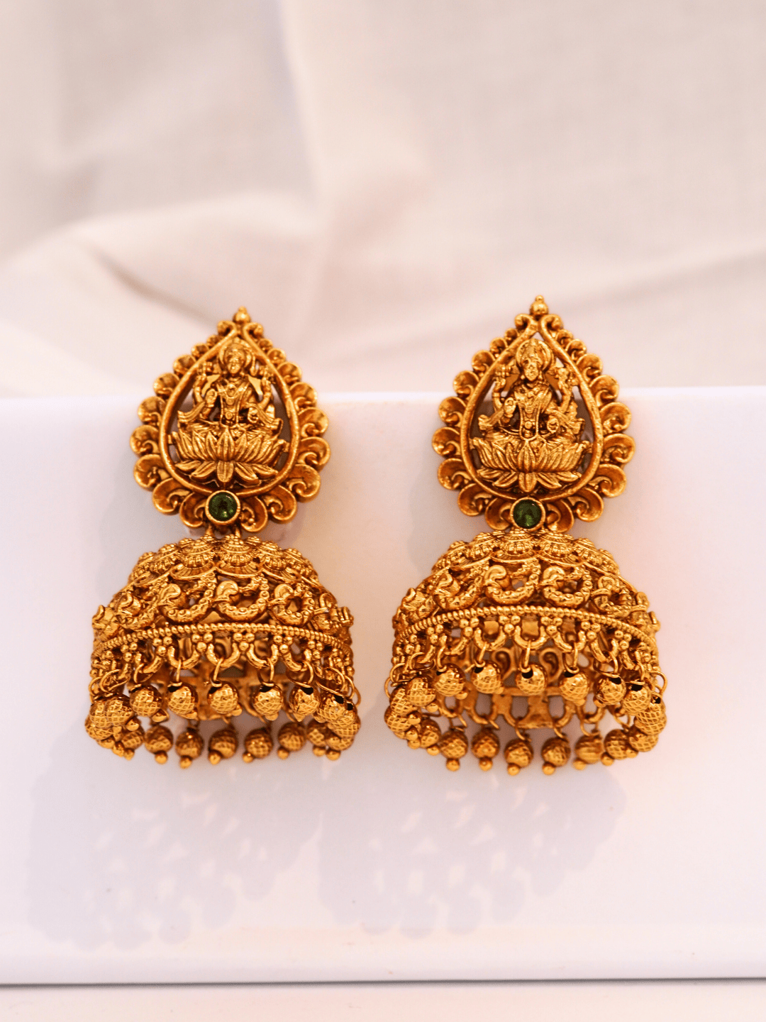 Grand Laxmi Temple Jhumka with Traditional Motif Design
