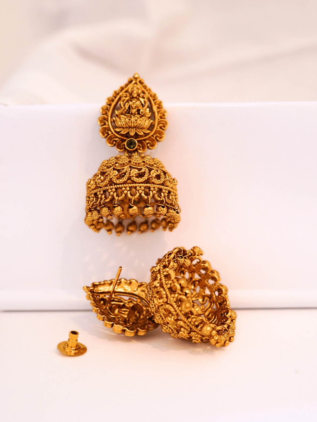 Grand Laxmi Temple Jhumka with Traditional Motif Design