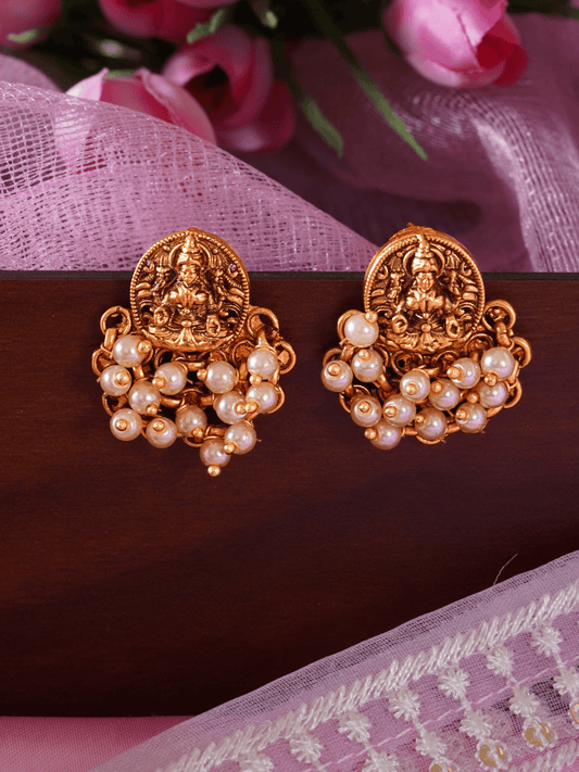 Vintage Laxmi Traditional Studs with White Pearls in 22KT Matte Gold