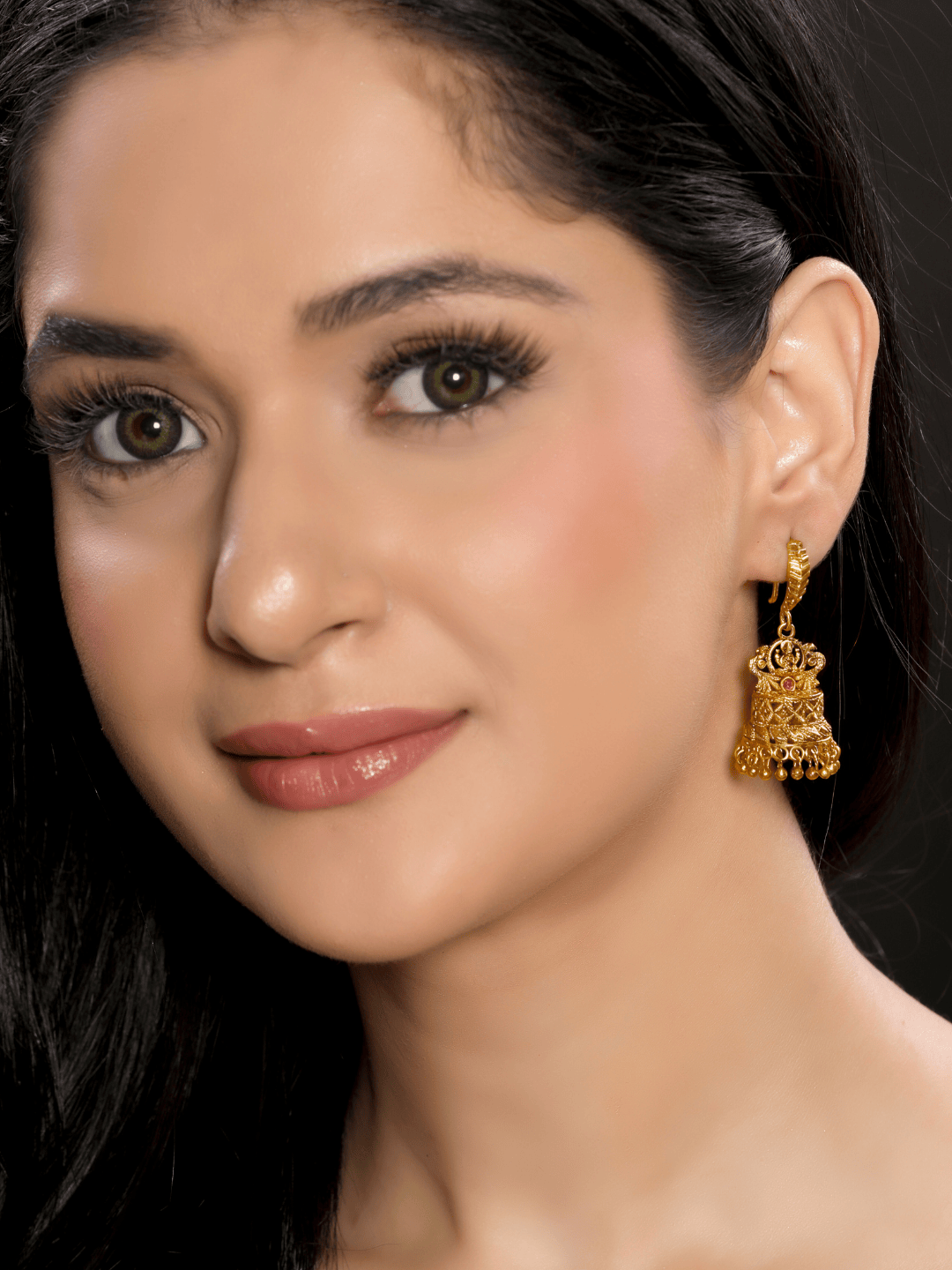 Artistic Laxmi Brass Temple Jhumka with 22KT in Matte Gold
