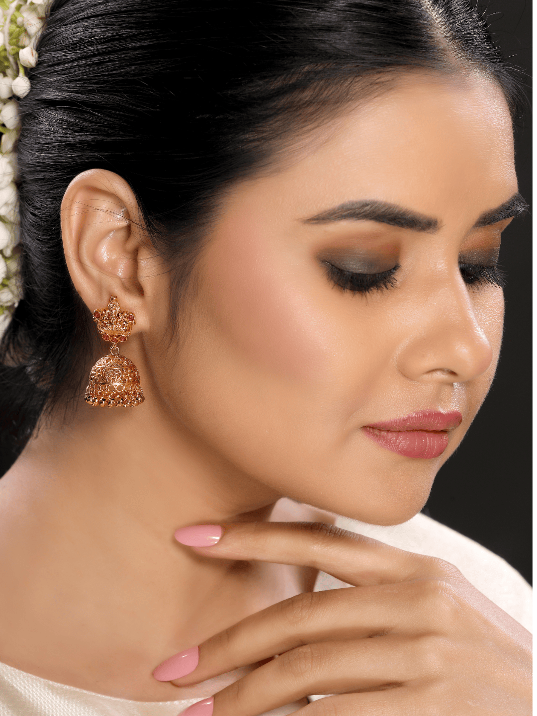 Laxmi Temple Matte Gold-Plated Ruby Jhumka