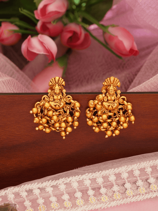 Vintage-Inspired Laxmi Studs in 22KT Matte Gold Finish