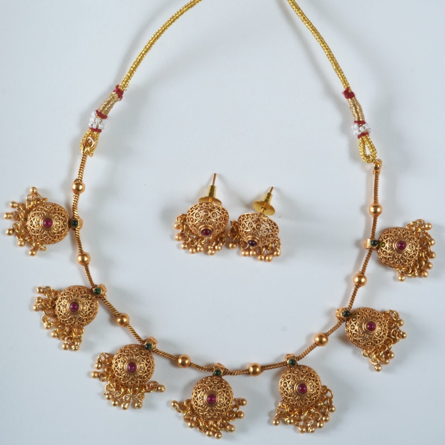 Beautiful Antique Ghungroo Accents Traditional Necklace Set