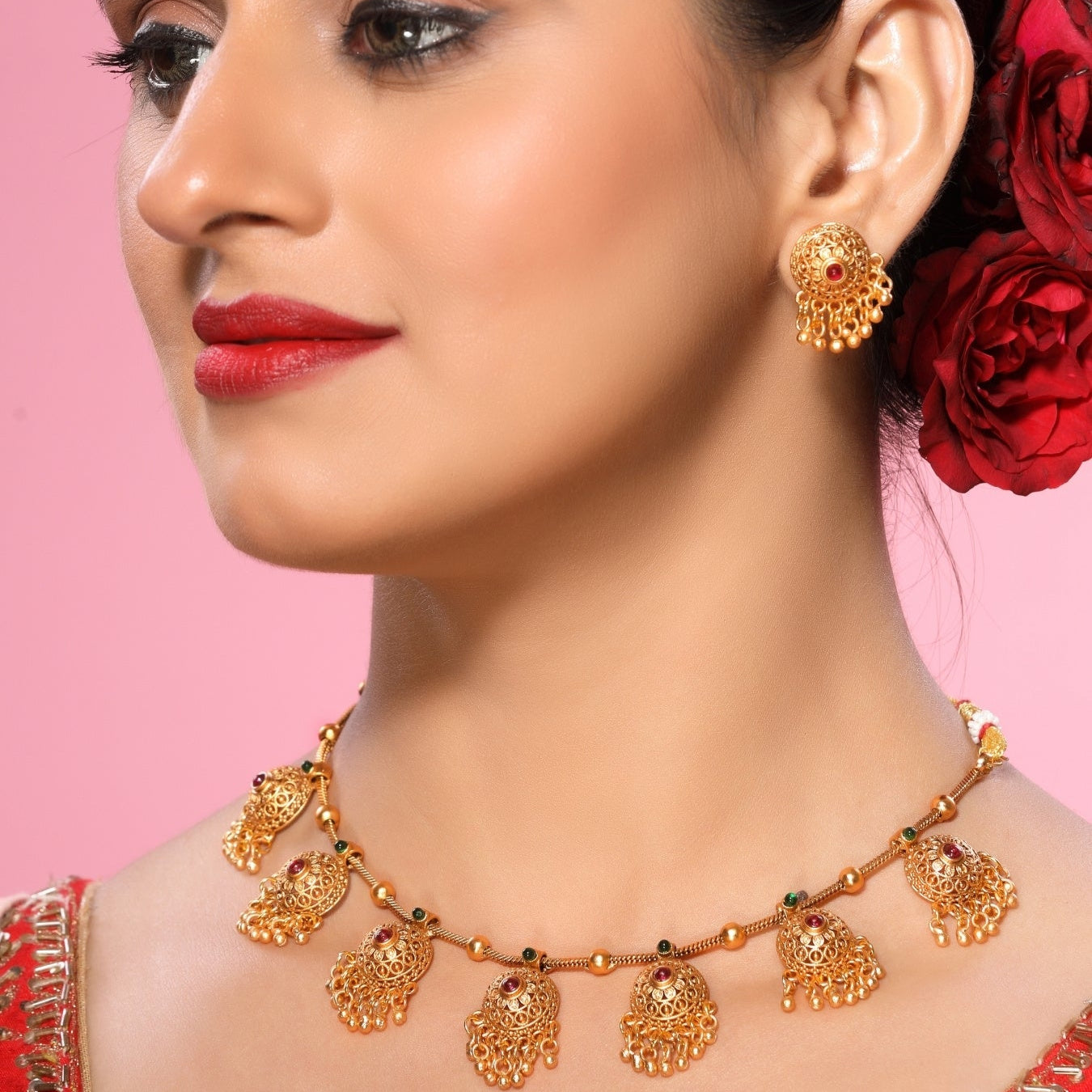 Beautiful Antique Ghungroo Accents Traditional Necklace Set