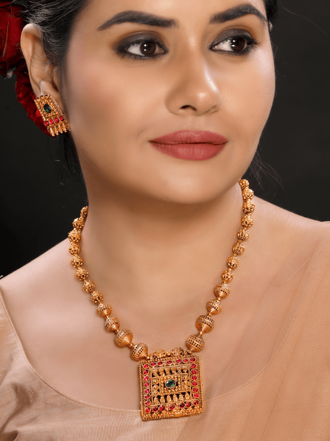 Antique Reversible Beaded Laxmi Necklace Set