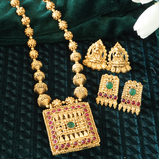 Antique Reversible Beaded Laxmi Necklace Set