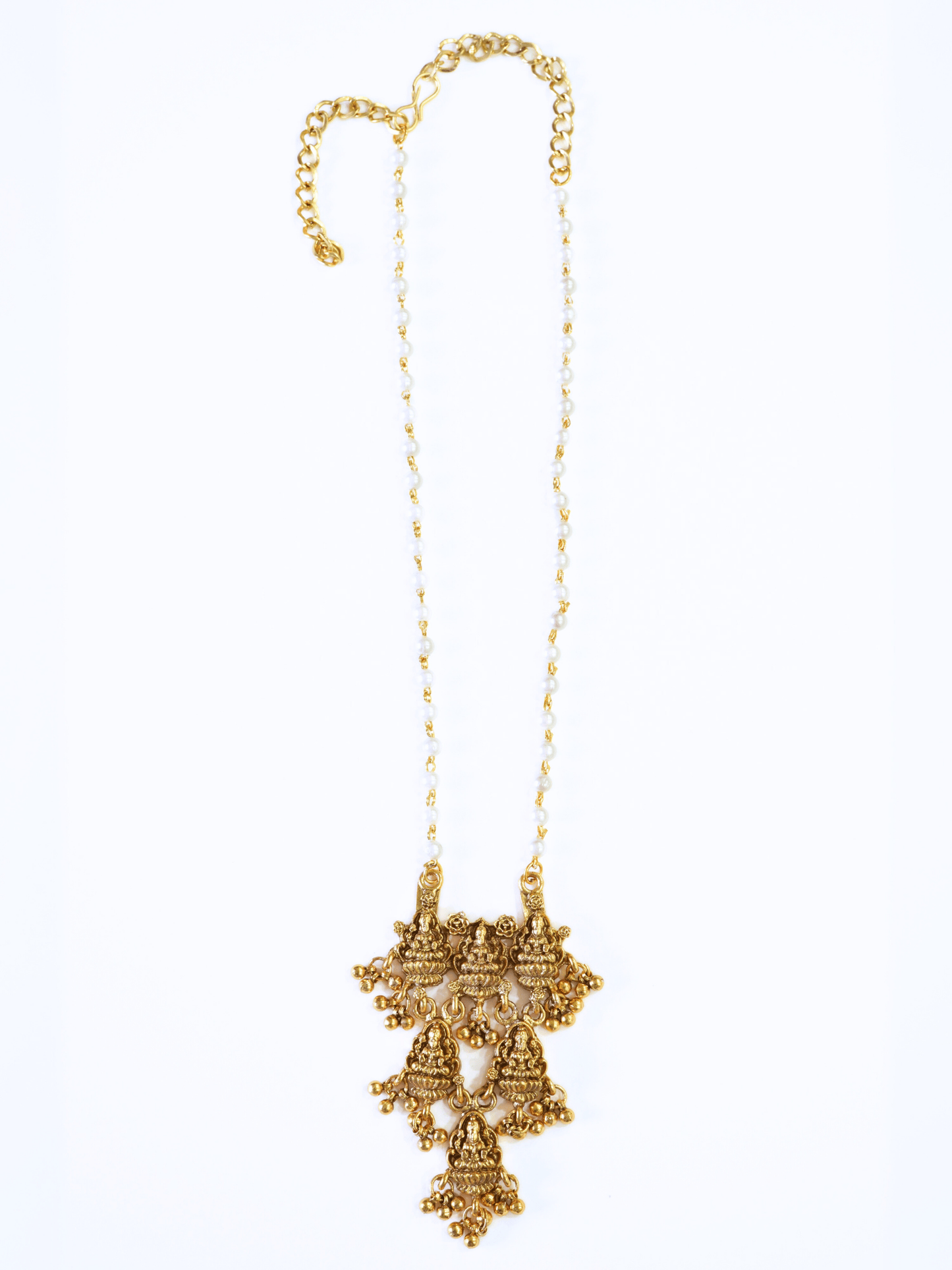 Trendsetting Laxmi Pendant in Pearl String Temple Pendant Set