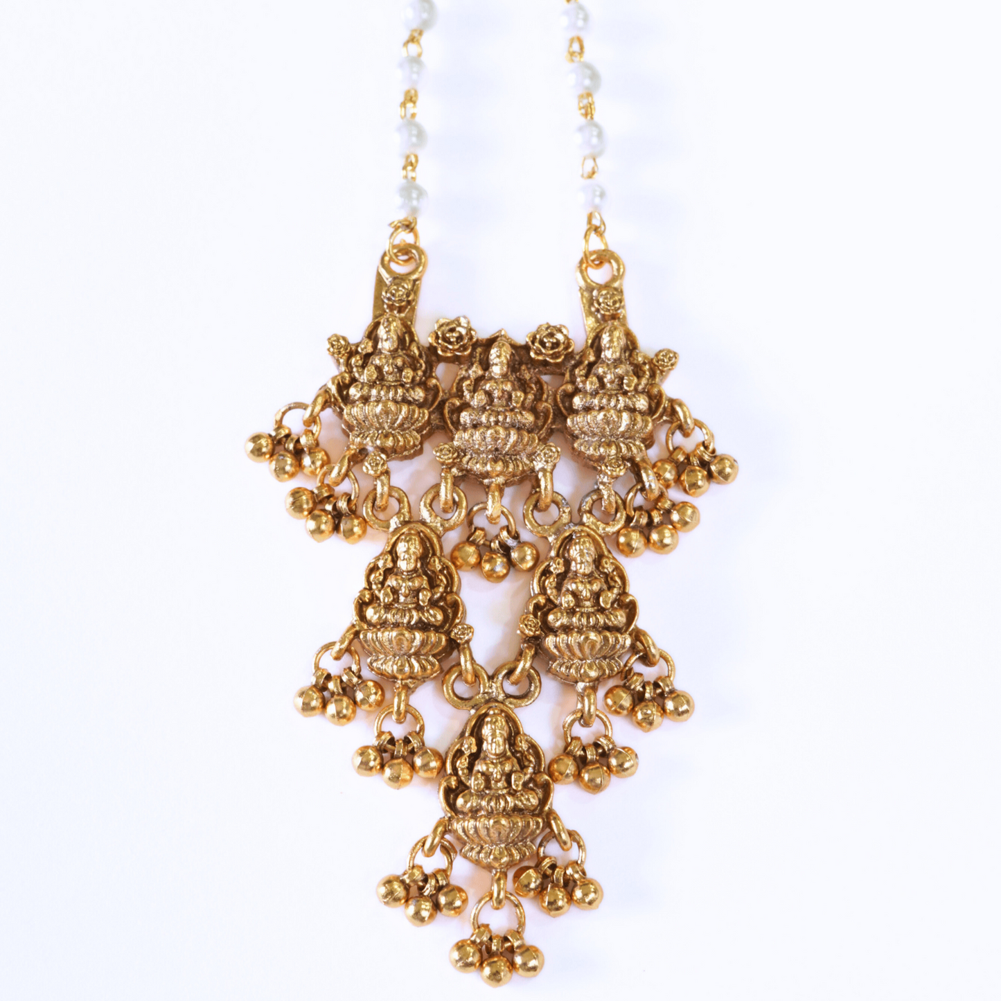 Trendsetting Laxmi Pendant in Pearl String Temple Pendant Set
