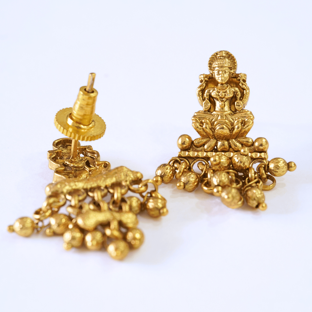 Stunning Golden Motifs Floral Laxmi Temple Pendant Set