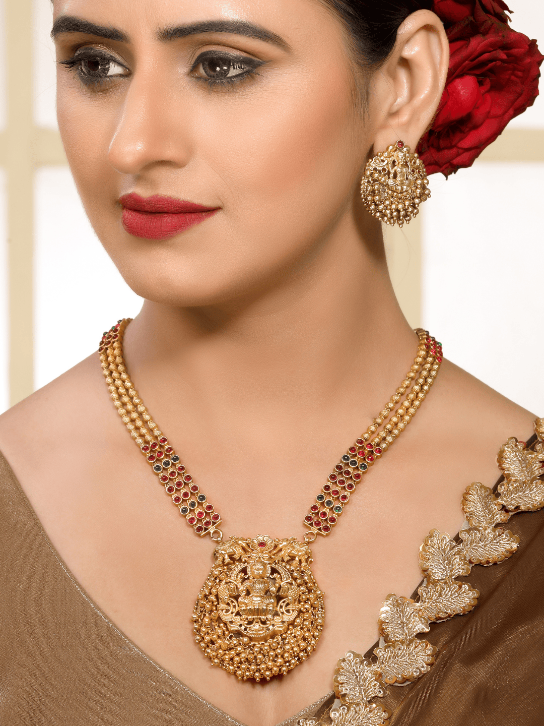 Premium Antique Finish Divine Laxmi Temple Necklace Set