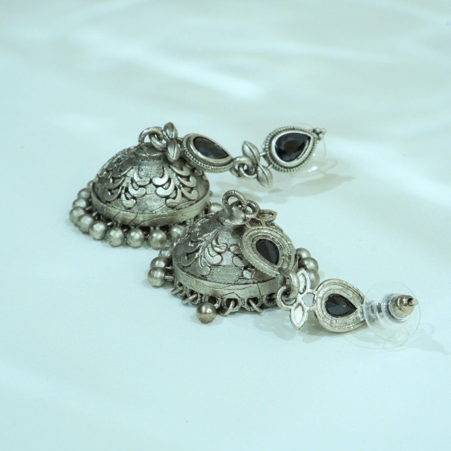 Handcrafted Oxidized Black Stones & Ghungroo Jhumka