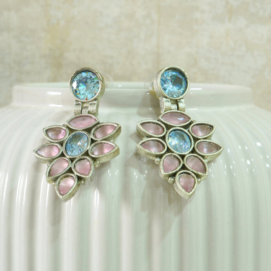 Soft Pink Leafy Oxidized Drop Earrings