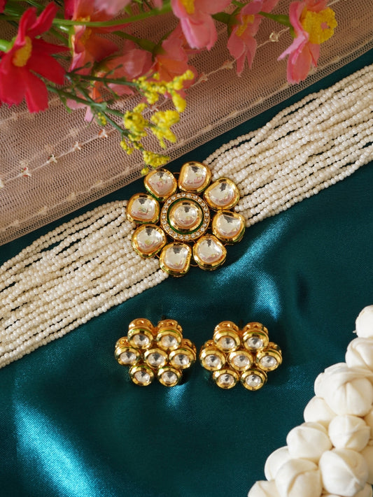 Floral Kundan Ivory Pearl Choker Necklace Set