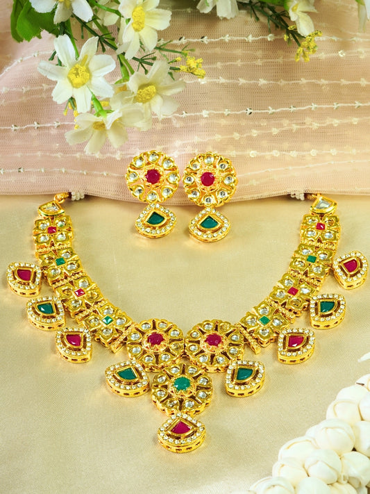 Multicolour Kundan n AD Gold Plated Necklace Set