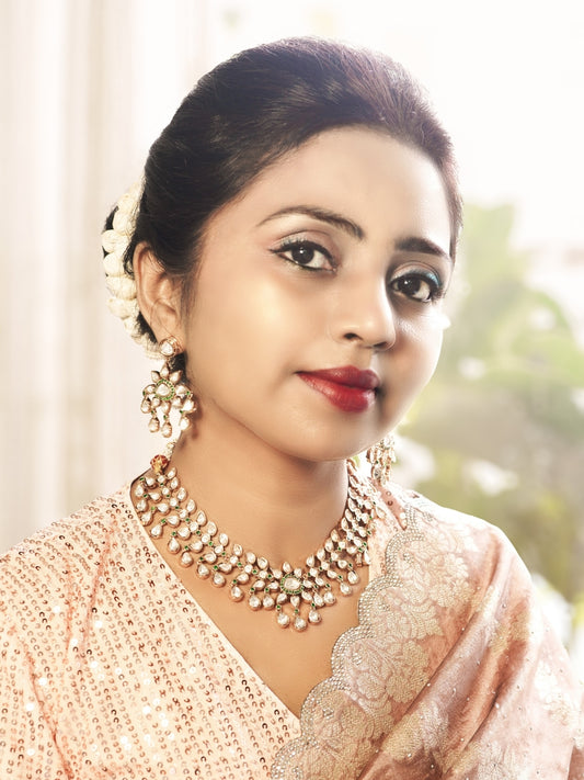 Floral Grace Gold-Toned Kundan Necklace Set