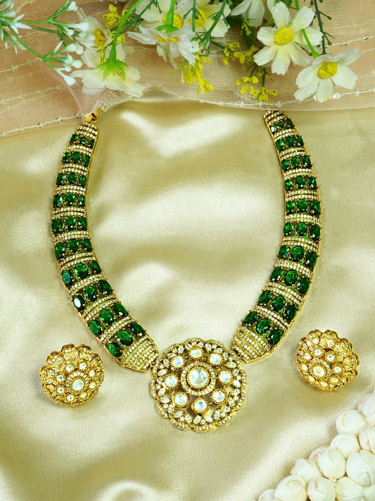 Emerald Studded AD Hasli Style Necklace Set