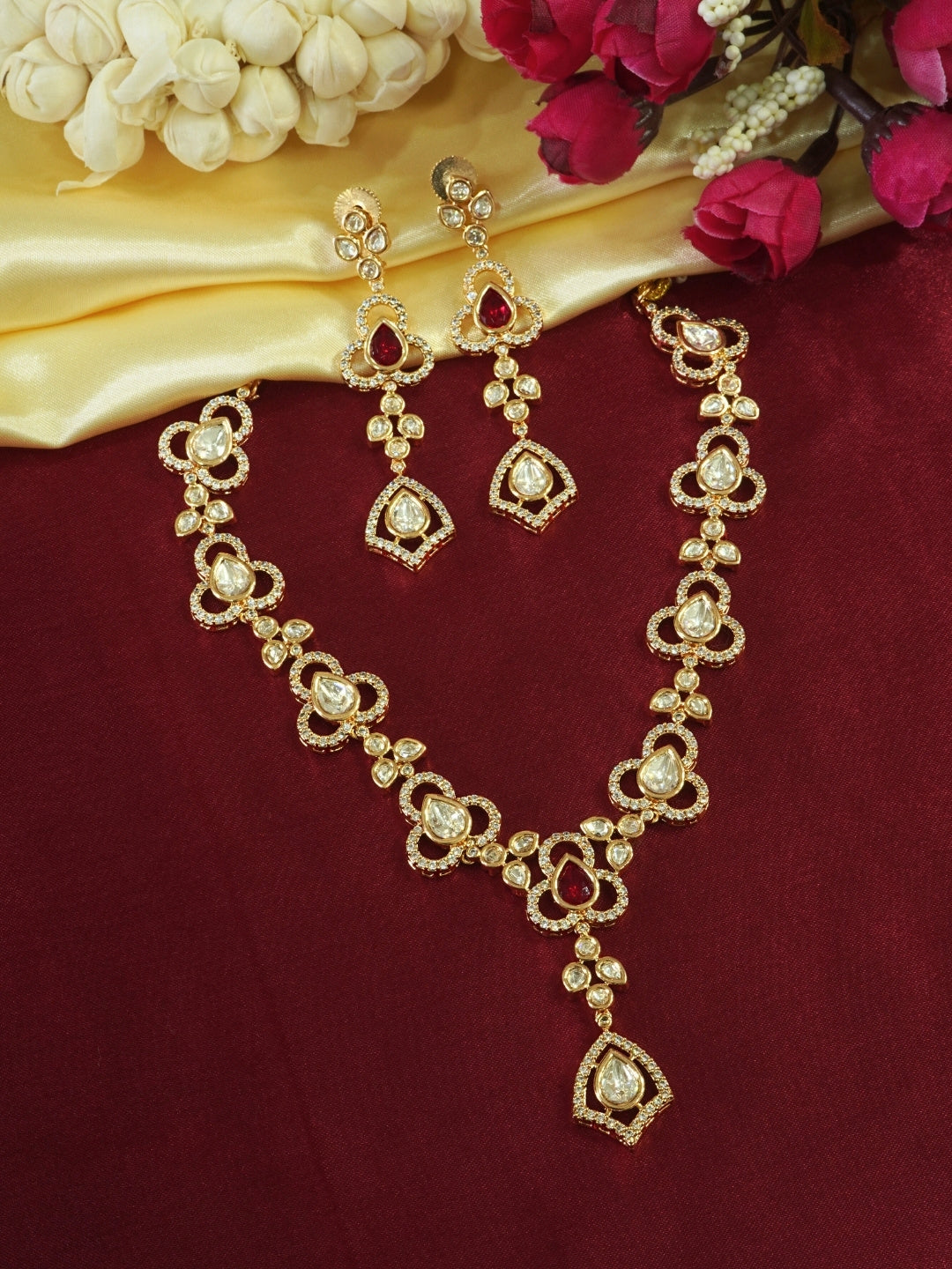 Festive Ruby Charm Kundan Necklace Set