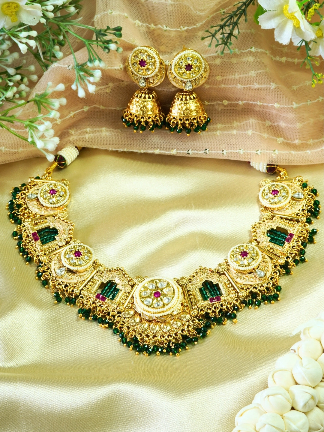 Designer Kundan Necklace & Jhumka Set