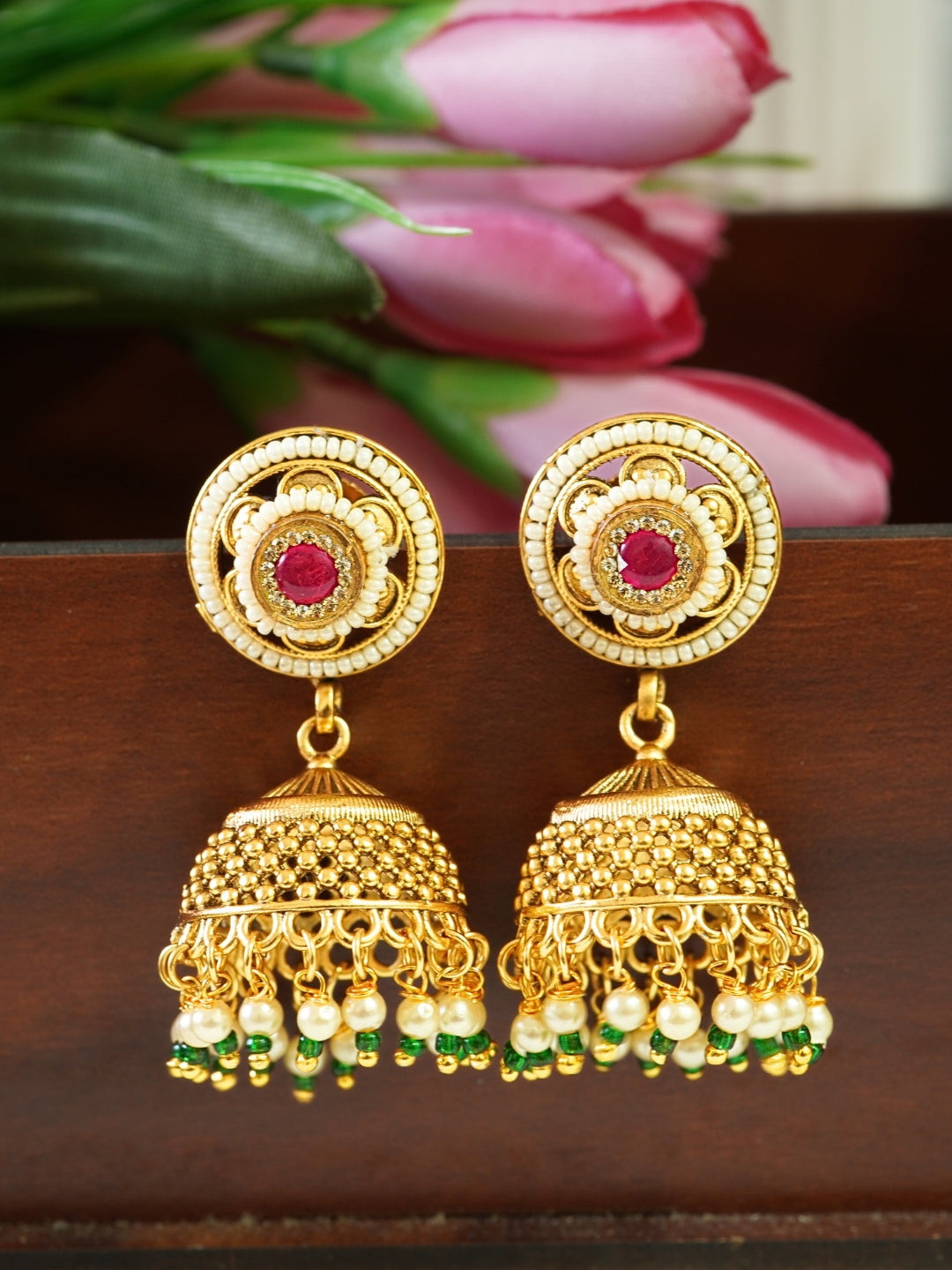 Premium Gold Plated Long Necklace Set with Jhumka Earrings