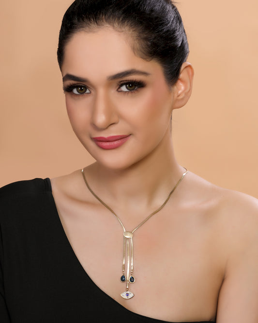 Evil Eye & Blue Pearl Pendant Western Necklace