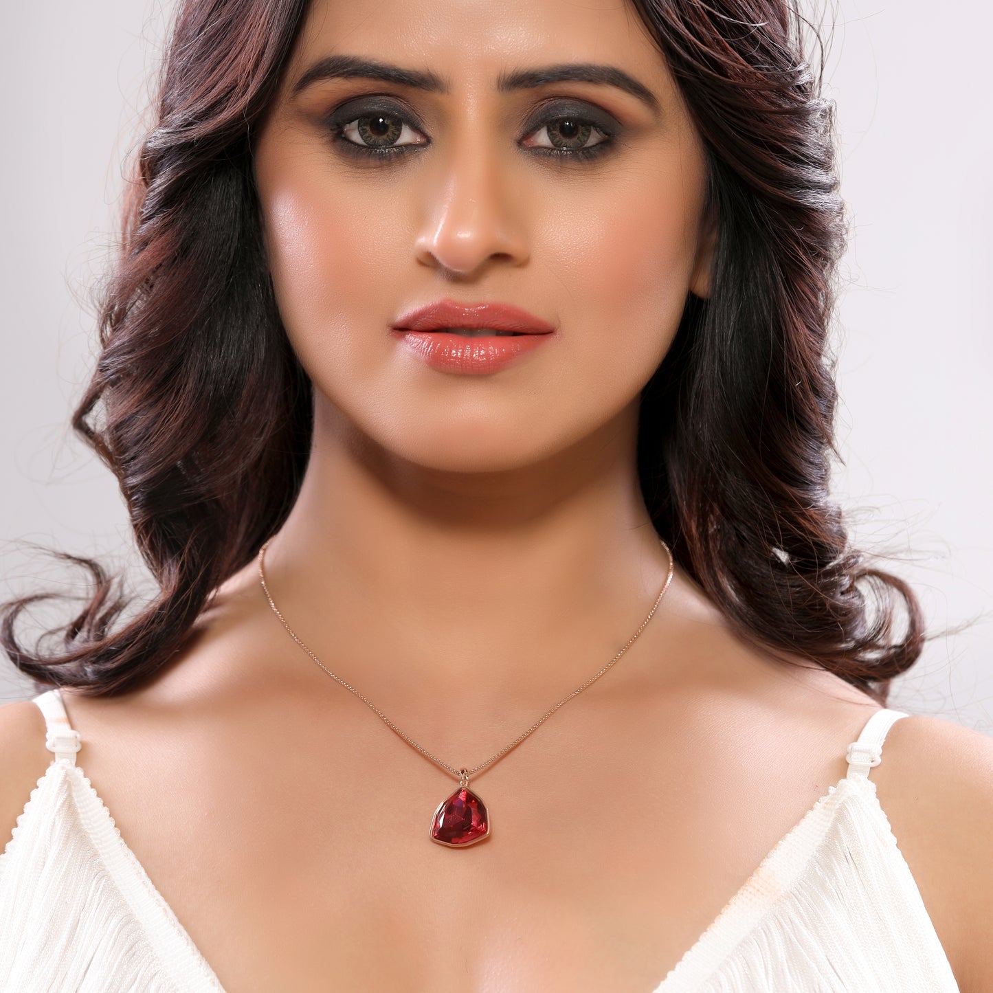 Rose Gold Plated Bold Red Triangle Crystal Pendant Western Necklace