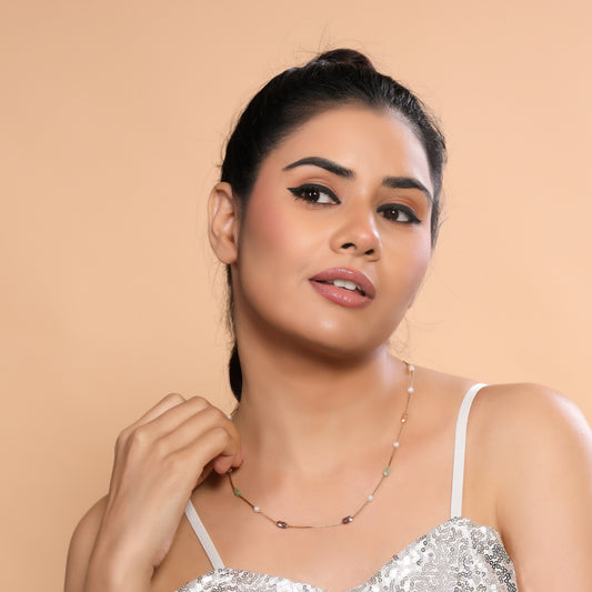 Multicolor Crystal & Pearl Chain Western Necklace