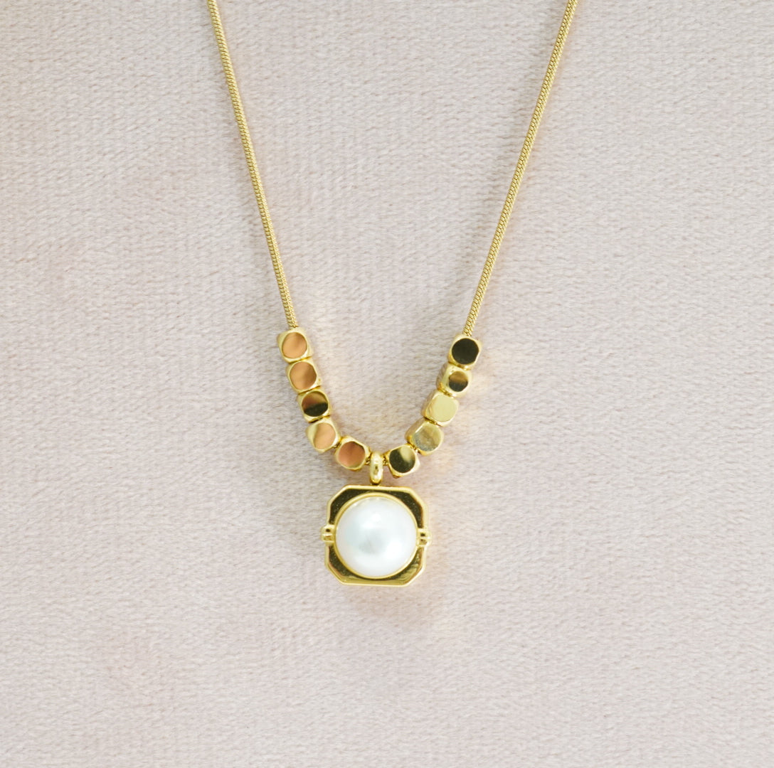 Pearl n Golded Beaded 18KT Gold Plated Western Pendant Necklace