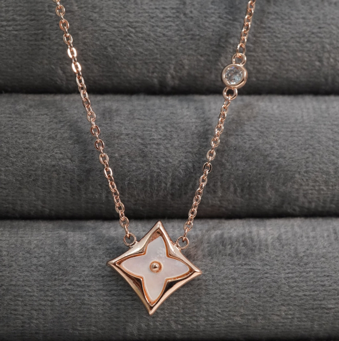 Zirconia Floral Mother of Pearl Rose Gold Pendant Western Necklace