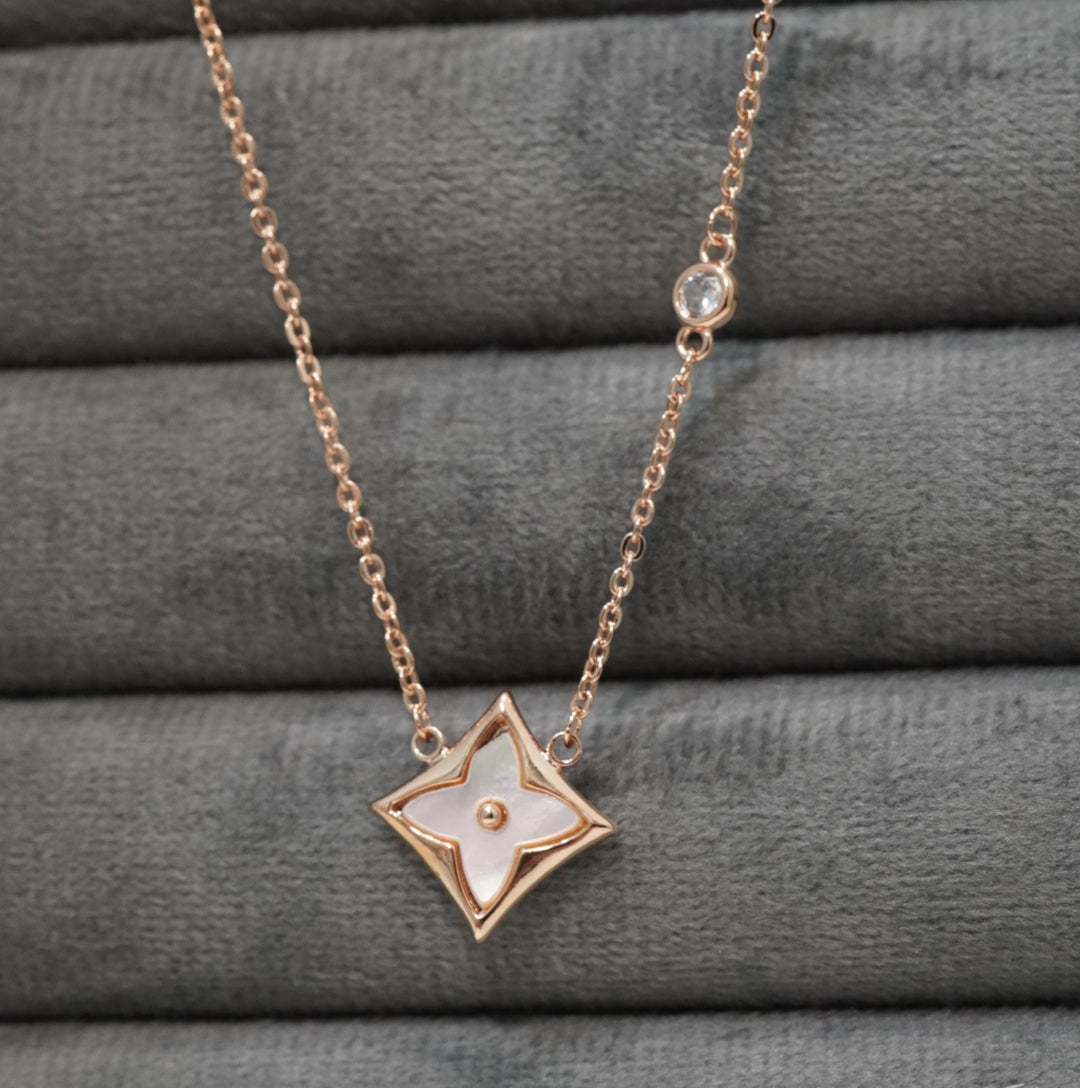 Zirconia Floral Mother of Pearl Rose Gold Pendant Western Necklace