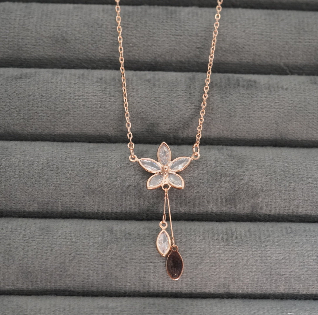 Rose Gold Plated Floral Drop Western Pendant Necklace