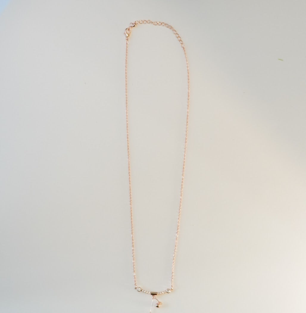 Rose Gold Plated Solitaire & Zirconia Pendant Western Necklace
