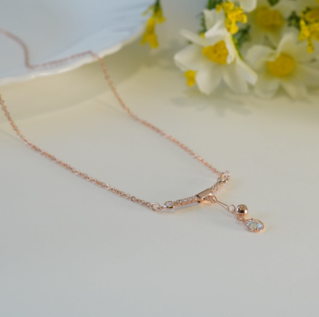 Rose Gold Plated Solitaire & Zirconia Pendant Western Necklace